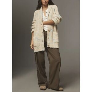 Anthropologie Pilcro OVERSIZED Cardigan Sweater Womens XS Beige Blue Cozy $198